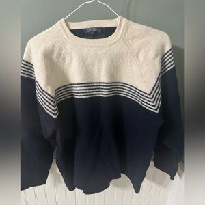 Tommy Hilfiger Vintage Cream and Navy Crewneck Sweater 60% Wool/Cotton  Large
